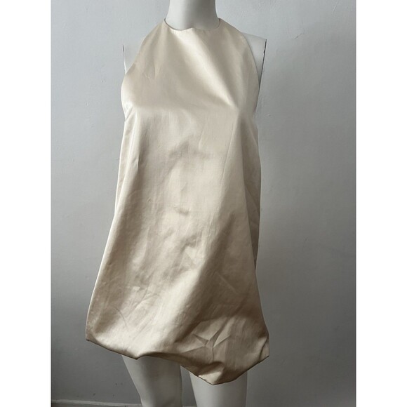 Zara Cream Satin Halter Bubble Gathered Hem Sleeveless Cocktail Mini Dress XS - Picture 1 of 10
